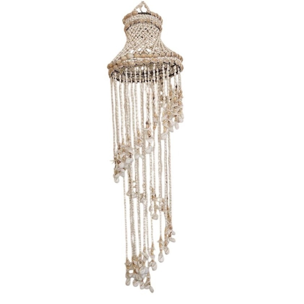 Vintage Handmade Shell Wind Chime Chandelier Boho Coastal Cowrie Shell